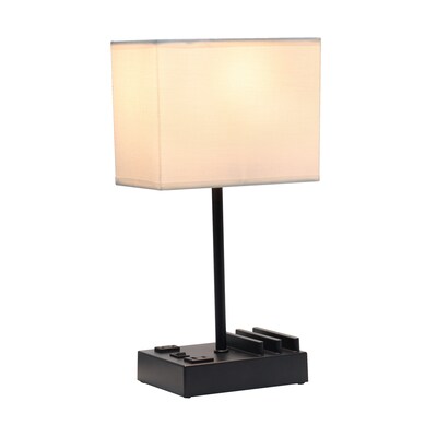 Simple Designs Rectangular Multi-Use 1 Light 15.3 LED Table Lamp with 2 USB Ports and Charging Outlet, Black/White (LT1110-WOB)