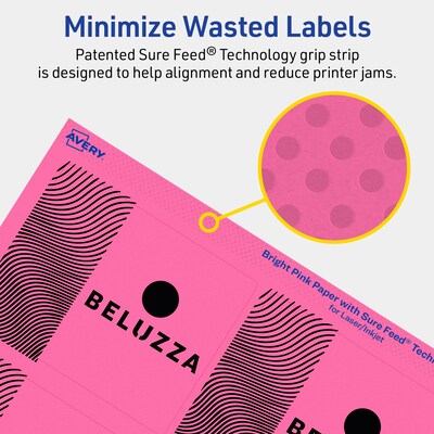 Avery Laser/Inkjet Rectangle Multipurpose Labels, 3" x 3.75", Bright Pink, 120/Pack (94248)