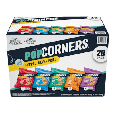 Popcorners Gluten-Free Popped Corn Chips Variety Pack, 28 Bags/Box (02486)