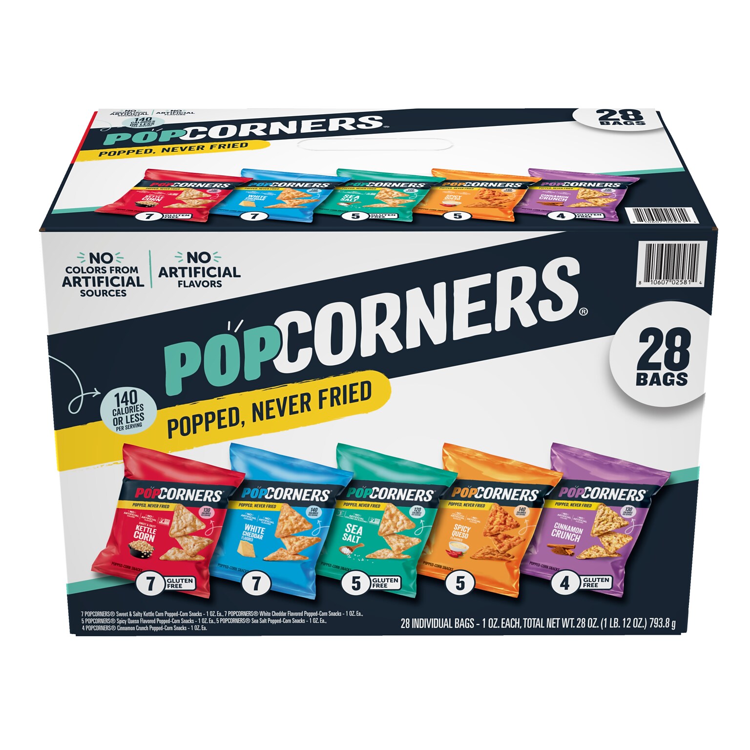 Popcorners Gluten-Free Popped Corn Chips Variety Pack, 28 Bags/Box (02486)