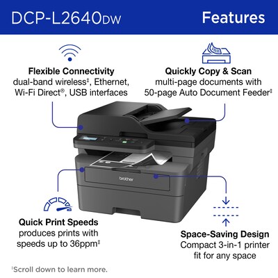 Brother RDCP-L2640DW Refurbished Wireless, Black & White, All-In-One Laser Printer, Refresh Subscription Ready