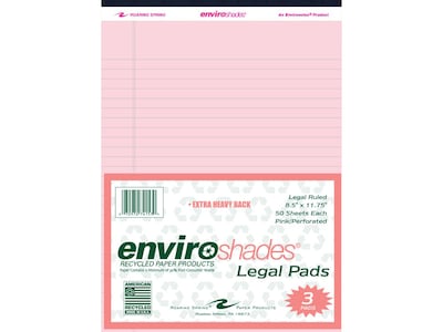 Roaring Spring Paper Products 8.5 x 11.75 Legal Pads, Recycled Pink Paper, 50 Sheets/Pad, 3 Pads/P