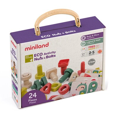 MINILAND ECO Nuts & Bolts, Multicolored, 28 Pieces/Set (MLE32255)