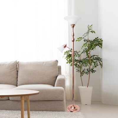 Lalia Home Torchiere Floor Lamp with Reading Light and Marble Glass Shades, Rose Gold (LHF-3003-RG)