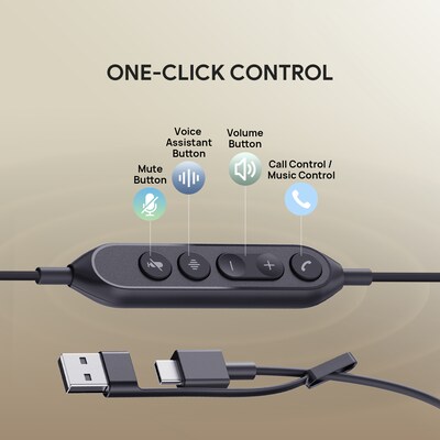 Yealink UH42 USB Wired Noise Cancelling USB-C/A Mono Computer Headset for Business Office, UC Certified