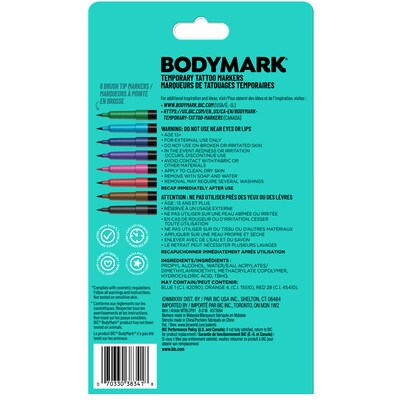 BIC BodyMark Washable Temporary Tattoo Markers, Medium Point, Assorted Colors, 8/Pack (MTBP81-AST)