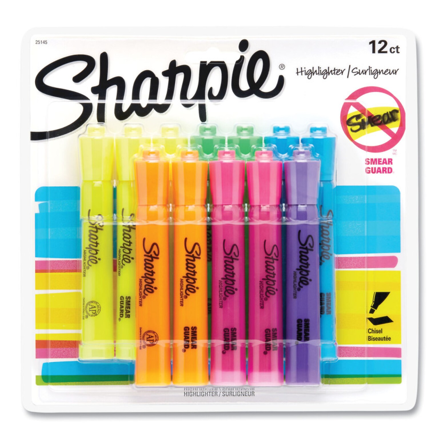Sharpie Tank Highlighter, Chisel Tip, Assorted, Dozen (25145)
