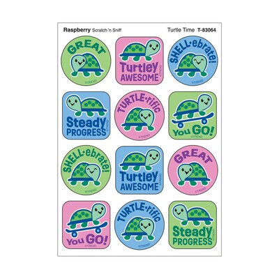 Trend Enterprises Turtle Time Raspberry Scent Scratch n Sniff Stinky Stickers, Multicolored, 48/Pac