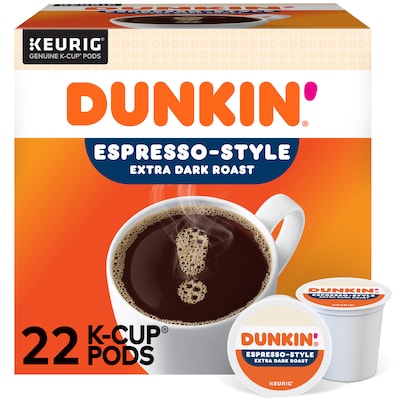 Dunkin' Espresso-Style Coffee, Extra Dark Roast, 0.37 oz. Keurig® K-Cup® Pods, 22/Box (5000367616)