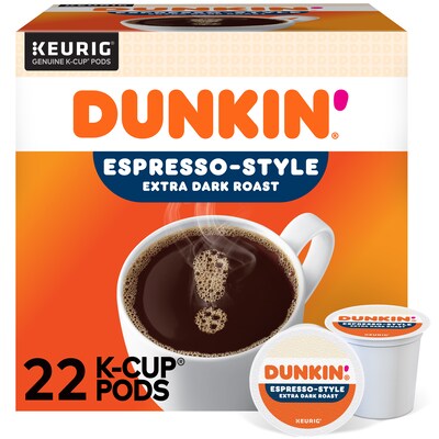 Dunkin' Espresso-Style Coffee, Extra Dark Roast, 0.37 oz. Keurig® K-Cup® Pods, 22/Box (5000367616)