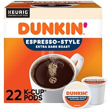 Dunkin Espresso-Style Coffee, Extra Dark Roast, 0.37 oz. Keurig® K-Cup® Pods, 22/Box (5000367616)