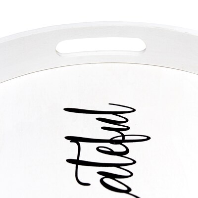 Elegant Designs "Grateful" Decorative 13.75" Round Wood Serving Tray w/ Handles, White Wash (HG2013-WGT)