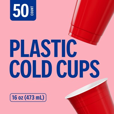 Perk™ Plastic Cold Cup, 16 Oz., Red, 50/Pack (PK54359)