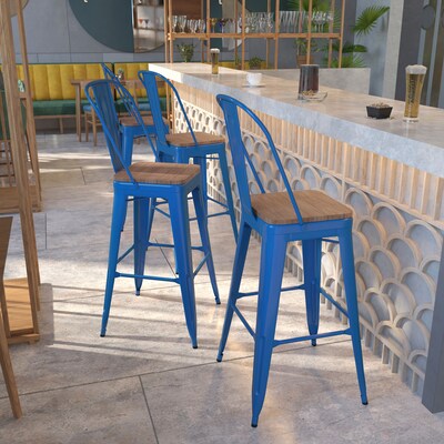 Flash Furniture Lily Contemporary Metal Vertical Back Barstool, Blue, 4-Pieces/Pack (4CH3132030GBBLW)