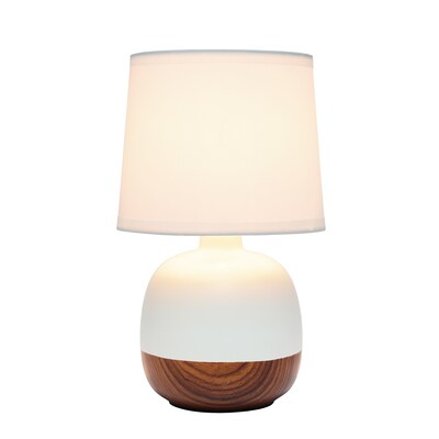 Simple Designs Petite Mid Century Table Lamp, Dark Wood and White (LT2078-DWW)
