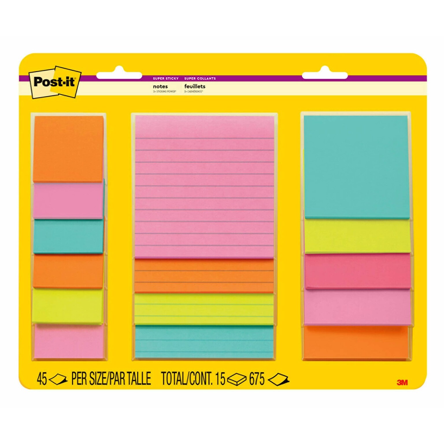 Post-it Super Sticky Notes, Supernova Neons Collection, 45 Sheets/Pad, 15 Pads/Pack (4423-15SSMIA)