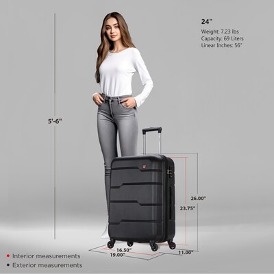 DUKAP Rodez 24 Hardside Suitcase, 4-Wheeled Spinner, TSA Checkpoint Friendly, Black (DKROD00M-BLK)