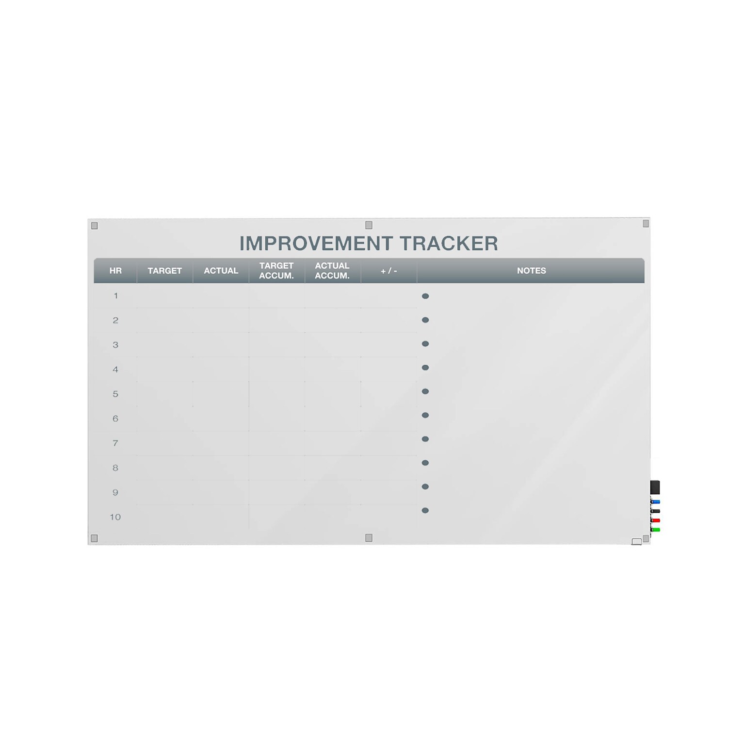 Ghent Manufacturing Harmony Glassboard, Square Corners, Improvement Tracker 2, Non-Magnetic, 4H x 6W (GRPHMYSN03V-46)