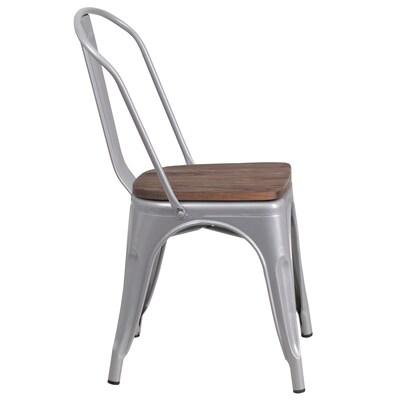 Flash Furniture Luke Contemporary Metal/Wood Stackable Dining Chair, Silver, 4/Pack (4CH31230SILW)