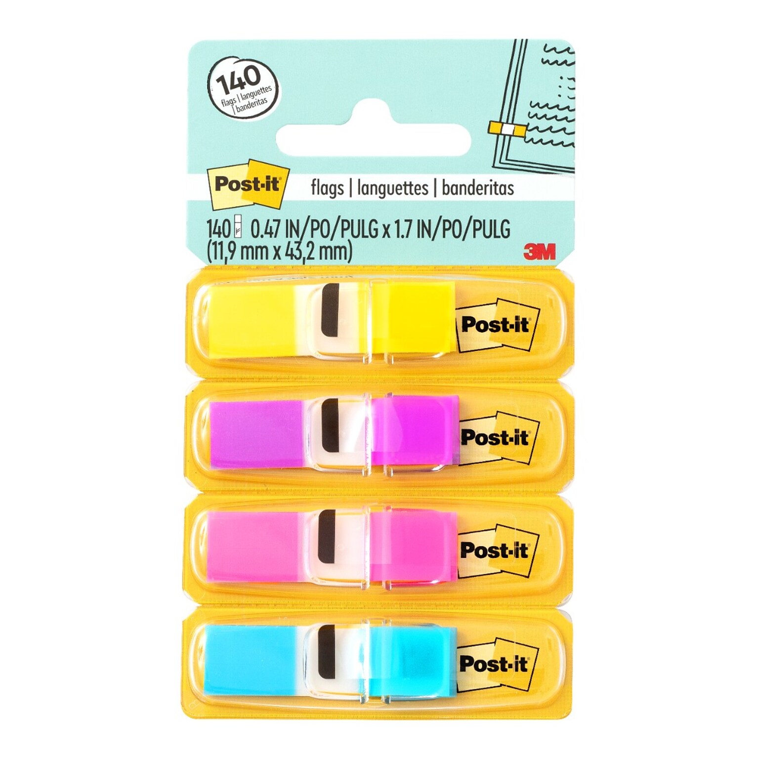 Post-it Flags, .47 Wide, Assorted Colors, 140 Flags/Pack (683-4AB)