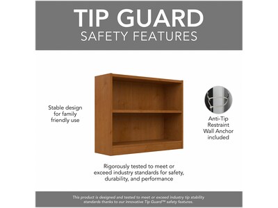 Bush Furniture Universal 30"H 2-Shelf Bookcase with Adjustable Shelf, Natural Cherry (WL12466)