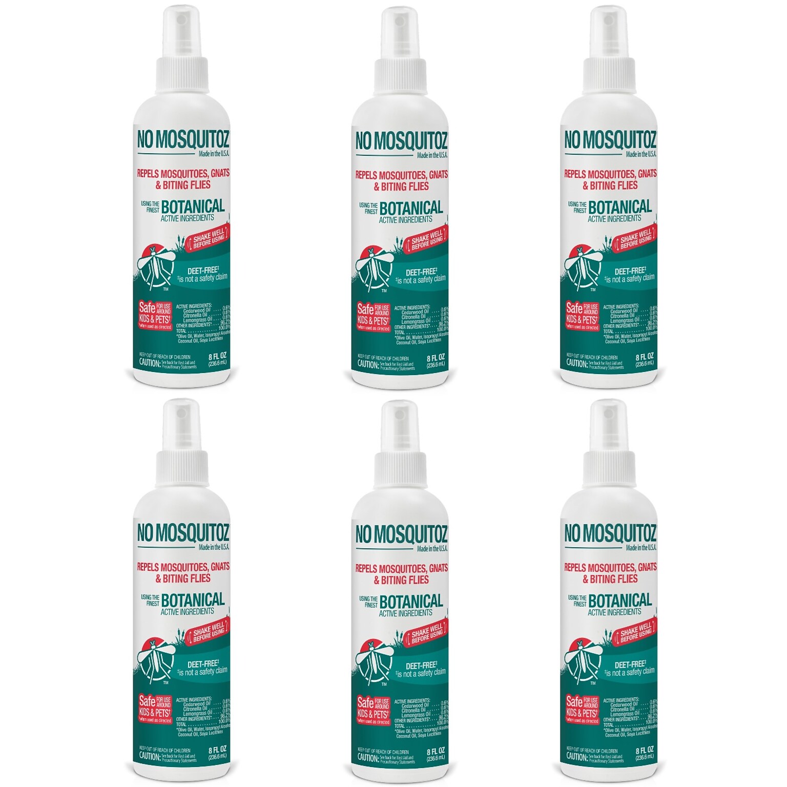 No Mosquitoz Natural DEET-Free Insect Repellent for Mosquitoes, Woodsy Scent, 8oz, 6/Pack (BND04607)