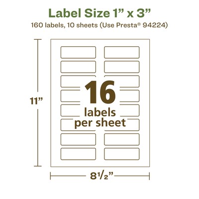 Avery EcoFriendly Laser/Inkjet Rectangle Multipurpose Labels, 1" x 3", White, 160/Pack (94224)