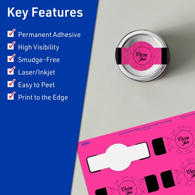 Avery Laser/Inkjet Cigar Multipurpose Labels, 1.5" x 3.5", Neon Magenta, 100/Pack (94122)
