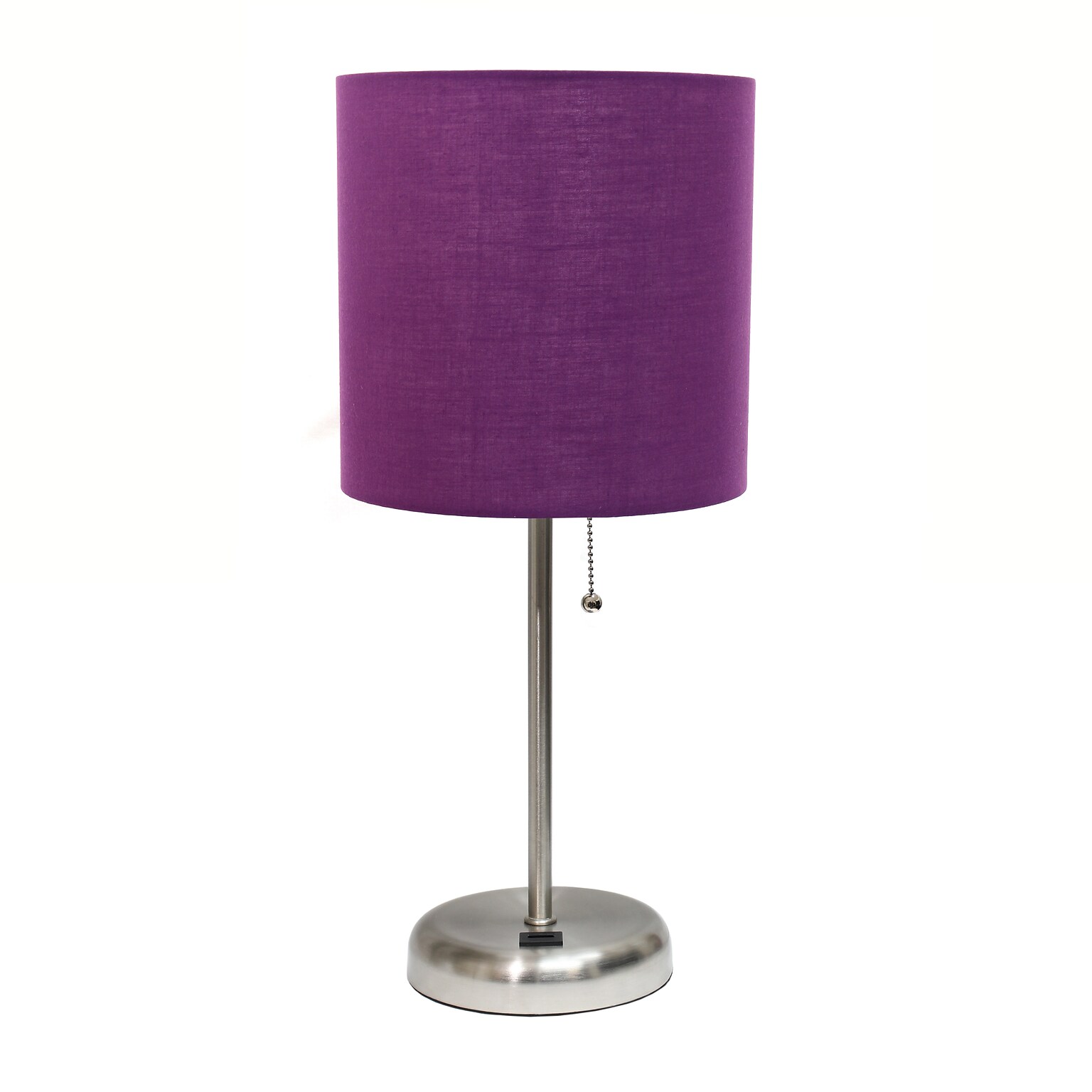 Creekwood Home Oslo 19.5 LED Table Lamp with USB Port, Brushed Steel/Purple Shade (CWT-2012-PR)