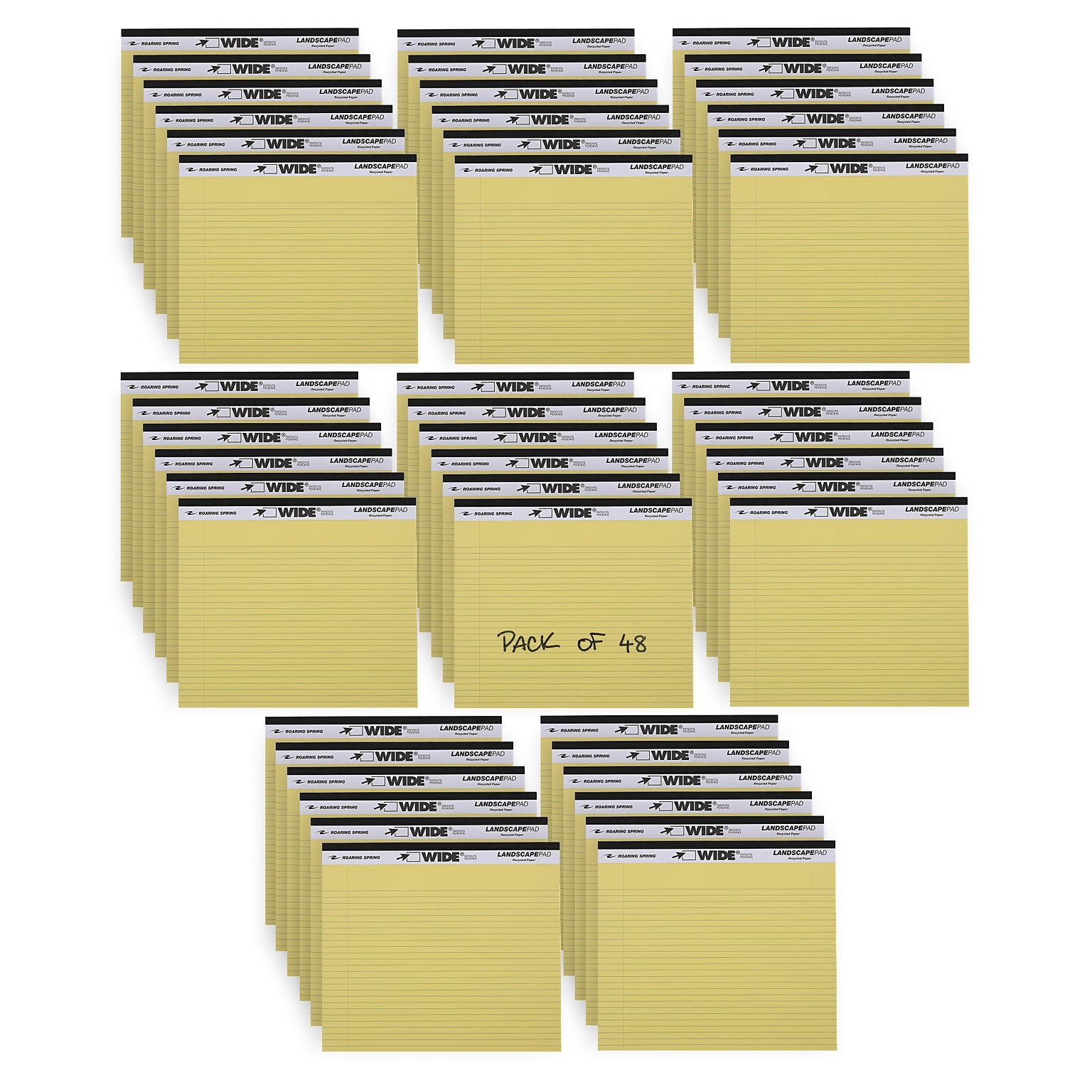 Roaring Spring Wide Notepad, 11 x 9.5, College Ruled, 20 lb. Heavyweight Paper, Yellow, 40 Sheets/Pad, 48 Pads/Case (74501CS)