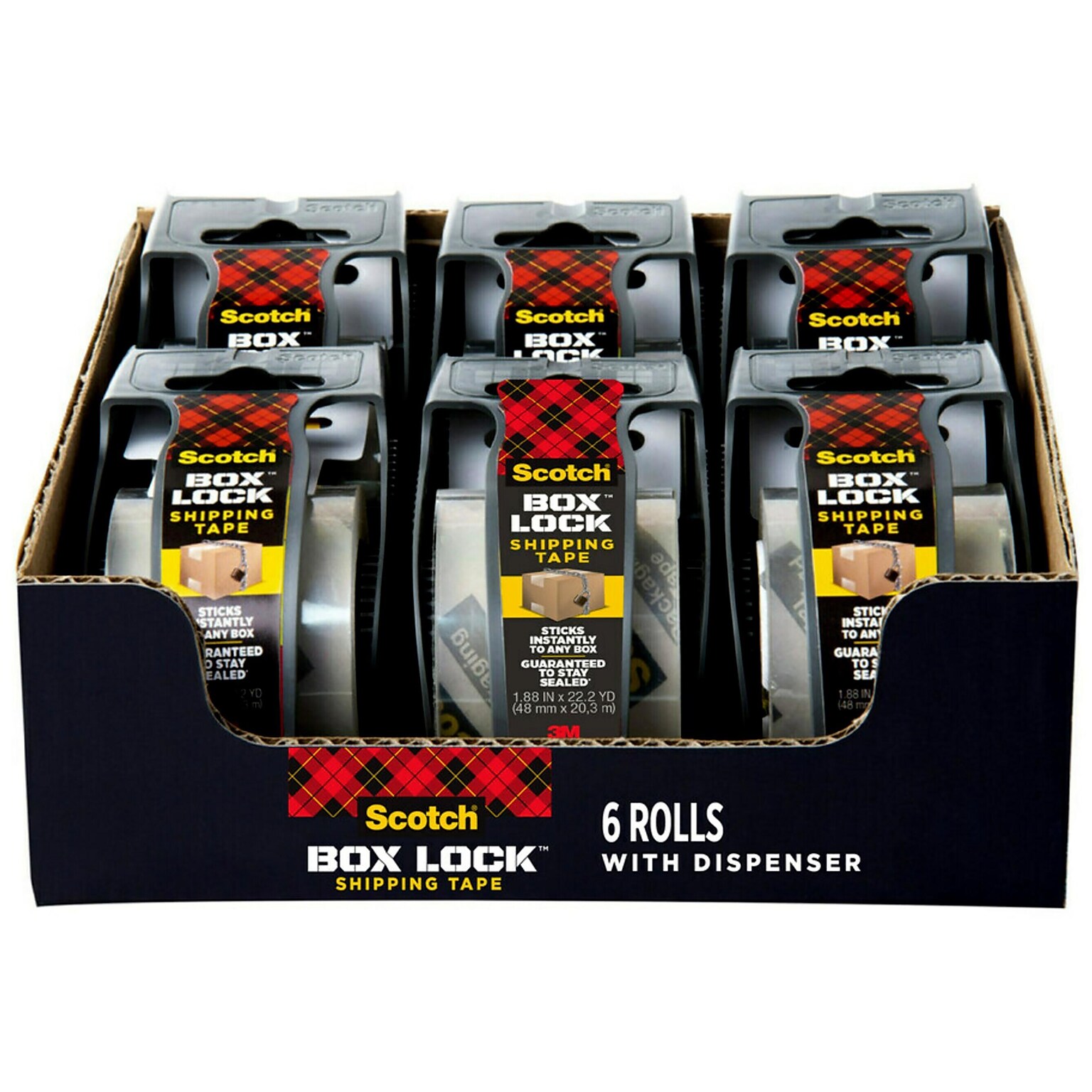 Scotch Box Lock 1.88 Packing Tape Dispenser, Clear, 6/Pack (1956)