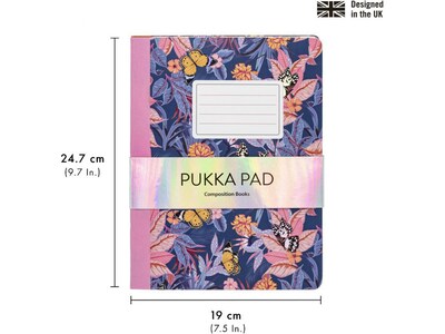 Pukka Pad Bloom Composition Notebooks, 7.5" x 9.7", College Ruled, 70 Sheets, Assorted Colors, 3/Pack (9516-BLM)