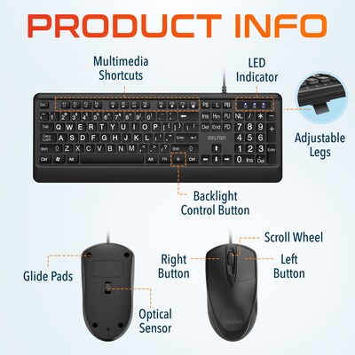 Delton KBM20 Wired Keyboard and Optical Mouse Combo, Black (DKMBG20-U)