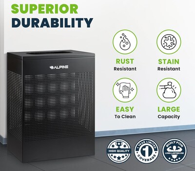 Alpine Industries Stainless Steel Trash Can, 23 Gallon, Black (ALP438-23-BLK-MK)