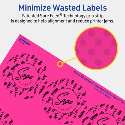 Avery Laser/Inkjet Round Multipurpose Labels, 2.5" Dia., Neon Magenta, 720/Box (94502)