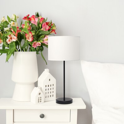 Simple Designs Black Stick Lamp Fabric Shade, White (LT2040-BAW)