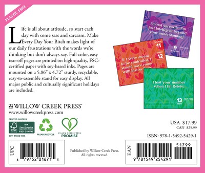 2026 Willow Creek Make Every Day Your Bitch 6.2 x 5.4 Day-to-Day Calendar (54291)