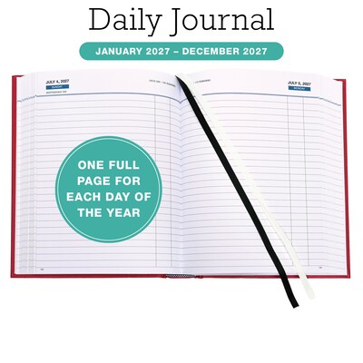 2027 Excello Brands Daily Diary Journal 6 x 8 Daily Planner, Paperboard Cover, Red (NRY27-CD68-RD)