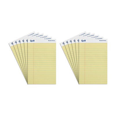 Quill Brand® Standard Series Legal Pad, 5" x 8", Wide Ruled, Canary Yellow, 50 Sheets/Pad, 12 Pads/Pack (742332)