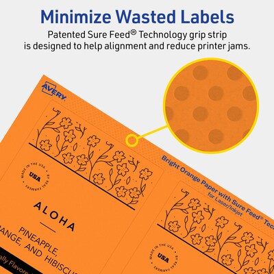 Avery Laser/Inkjet Multipurpose Rectangle Labels, 5" x 3.5", Bright Orange, 320/Box (94256)