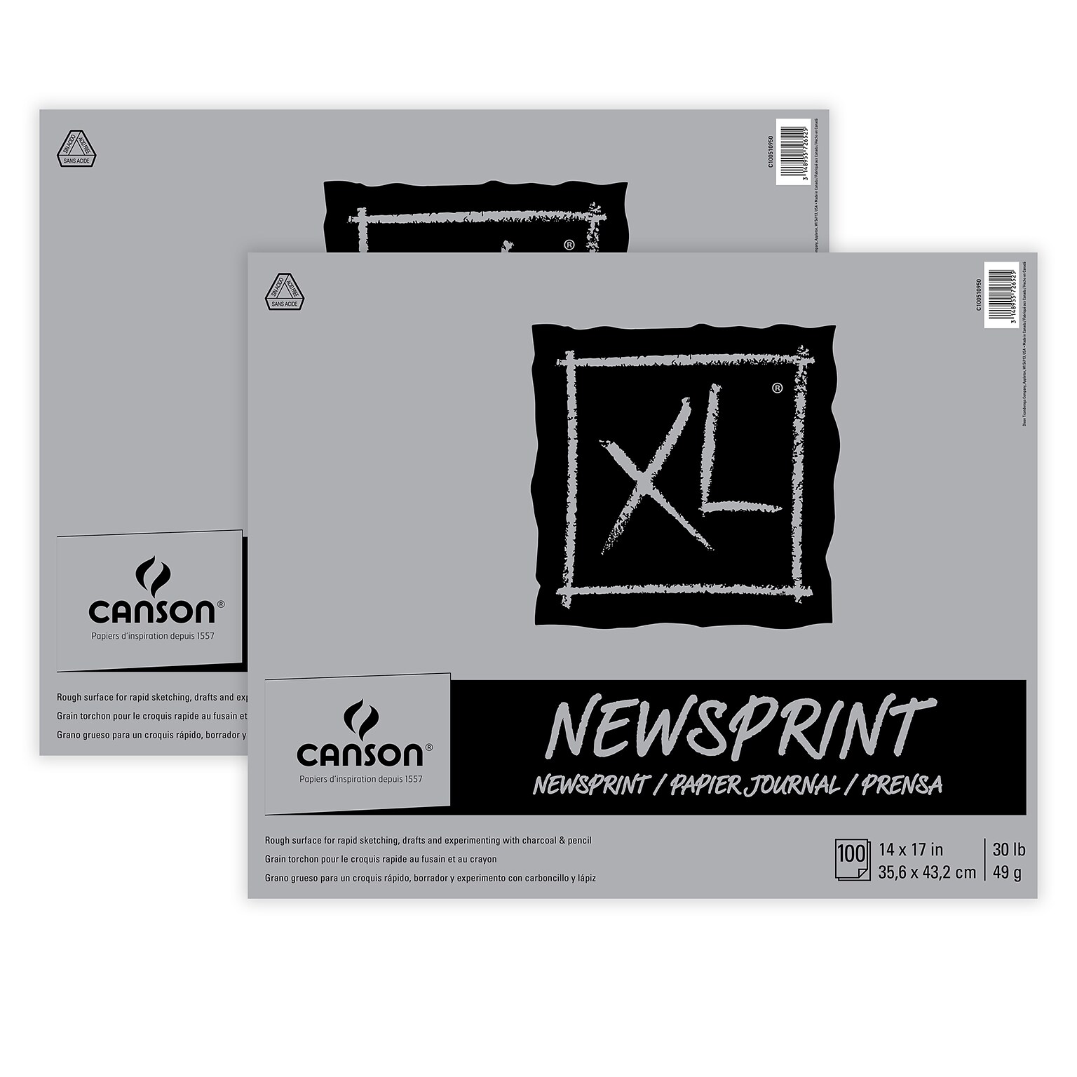 Canson XL Series 14 x 17 Tape Bound Newsprint Sketch Pad, 100 Sheets/Pad, 2/Bundle (MCXC100510950-2)
