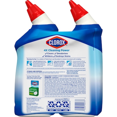 Clorox Disinfecting Toilet Bowl Cleaner with Bleach, Rain Clean Scent, 24 Oz., 2/Pack (00273)