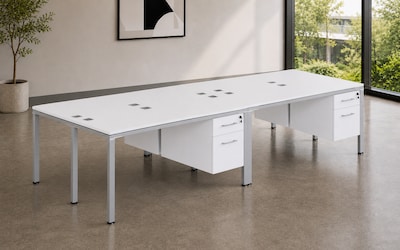 Boss Office Products Simple System 71W Desk with Pedestal, White, 4/Set (SGSD016-203-WT)