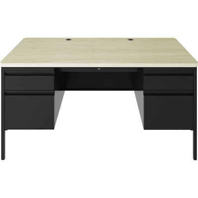 Lorell Fortress Series 48" W Double-Pedestal Teachers Desk, Maple/Black (LLR03155)