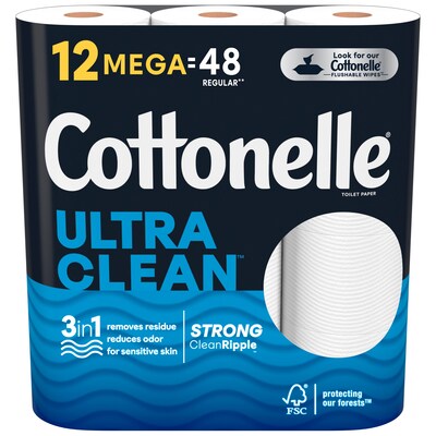 Cottonelle Ultra CleanCare 1-Ply Standard Toilet Paper, 312 Sheets/Roll, 12 Rolls/Case (47804)