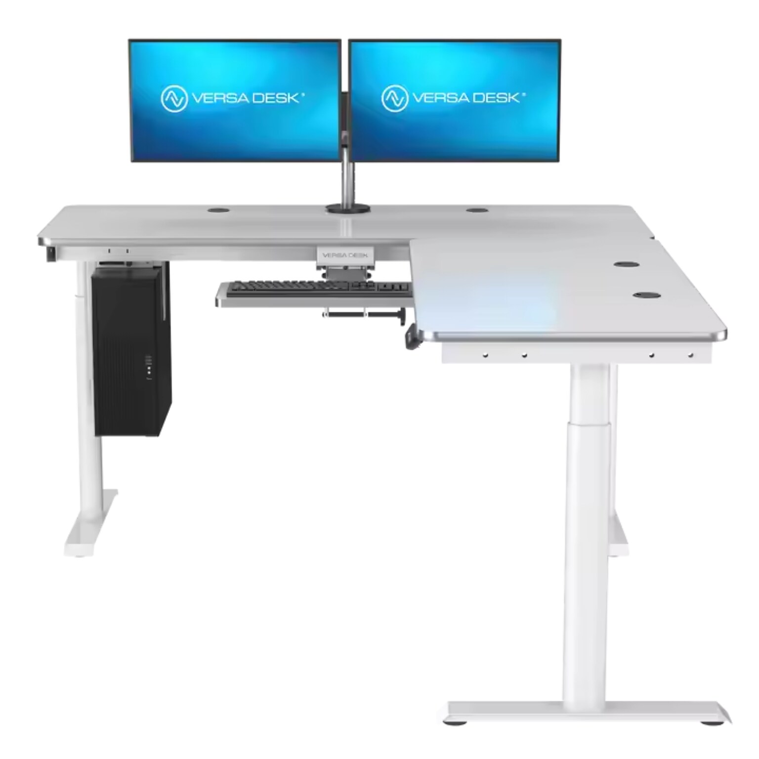 VersaDesk PowerLift 72W Electric L-Shaped Adjustable Standing Desk, White (PLLSD6072-WW-APP)