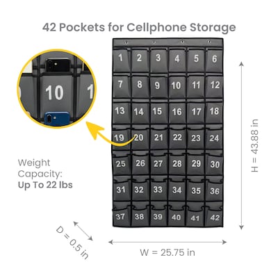 Kore Design Non-Woven Fabric Hanging Classroom Cell Phone Organizer, 43.8 x 25.7 x 0.5, Grey (KD-