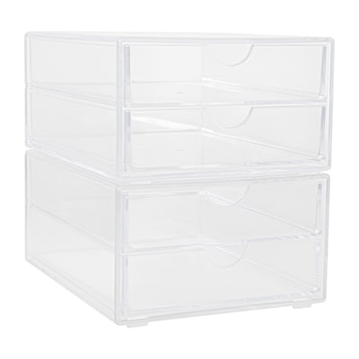 Martha Stewart Plastic Stackable Office Desktop Organizer with 2 Pullout Drawers Clear