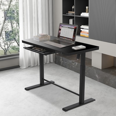 Uncaged Ergonomics Rise Up Glass Electric Standing Desk, 23.7" x 45.3", Black (RUglass-black)