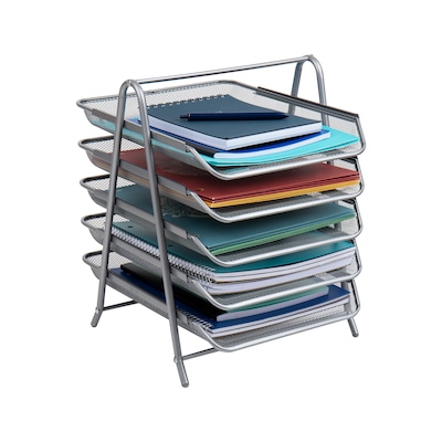 Mind Reader 5-Tier Stackable Paper Desk Tray Organizer, Metal, Silver (5TPAPER-SIL)